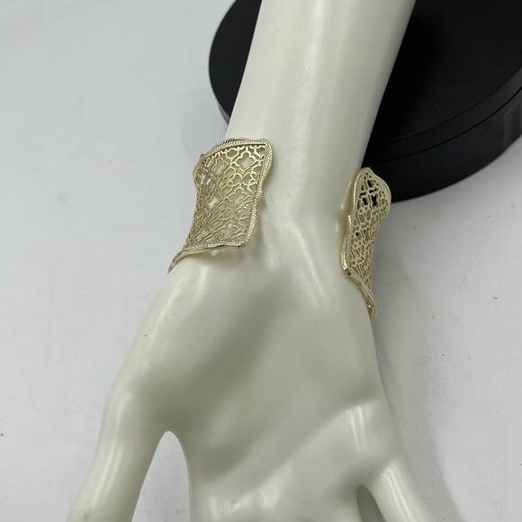 Kendra Scott Designer Candice Gold Tone Filigree Concave Wide Cuff Bracelet - Picture 3 of 13